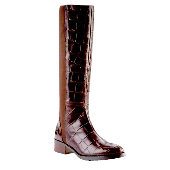 Donald J. Pliner Shoes - DONALD PLINER BROWN BOXER CROC TALL BOOTS 10M RUN SMALL 9 THIN CALF